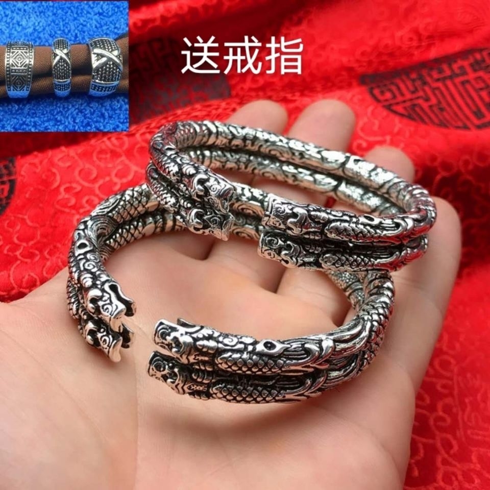 Double-ring ring Erring Ring bracelet male and female overbearing personality tide retro opening double-ring hand ring stylish hand ring bracelet subdecoration