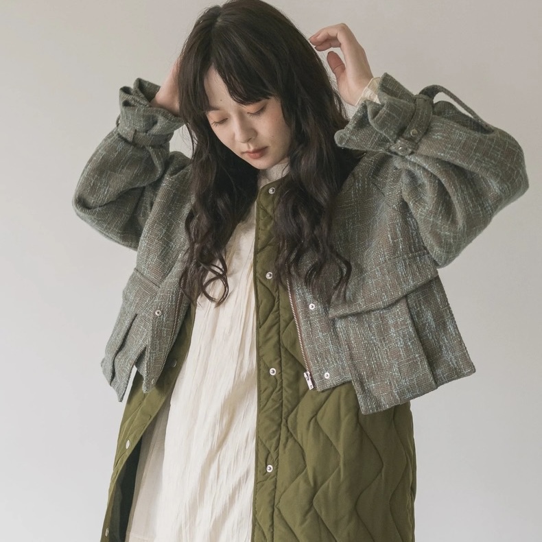 Ldem Murata Runako Wavy Quilted Sleeveless Vest + Stand-Up Collar Zipper Jacket Short Coat Two-Piece Set Ldem Murata Runako Wavy Quilted Sleeveless Vest + Stand-Up Collar Zipper Jacket Short Coat Two-Piece Set