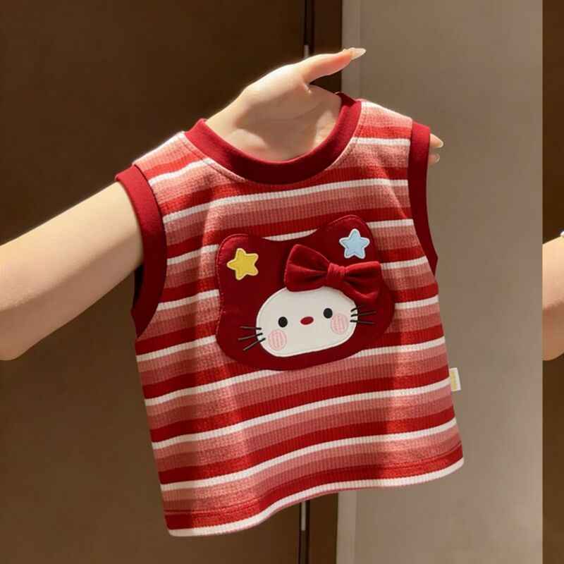 Baby Girl Summer 2026 New Cartoon Stylish Vest Baby Girl Cute Sweet Three-Dimensional Doll Striped Top