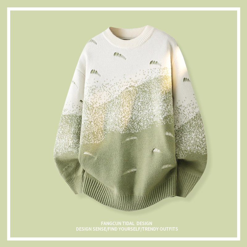 Matcha Gradient Fcun Niche Design Japanese Fresh Gradient Loose Unisex Pullover Knit Sweater