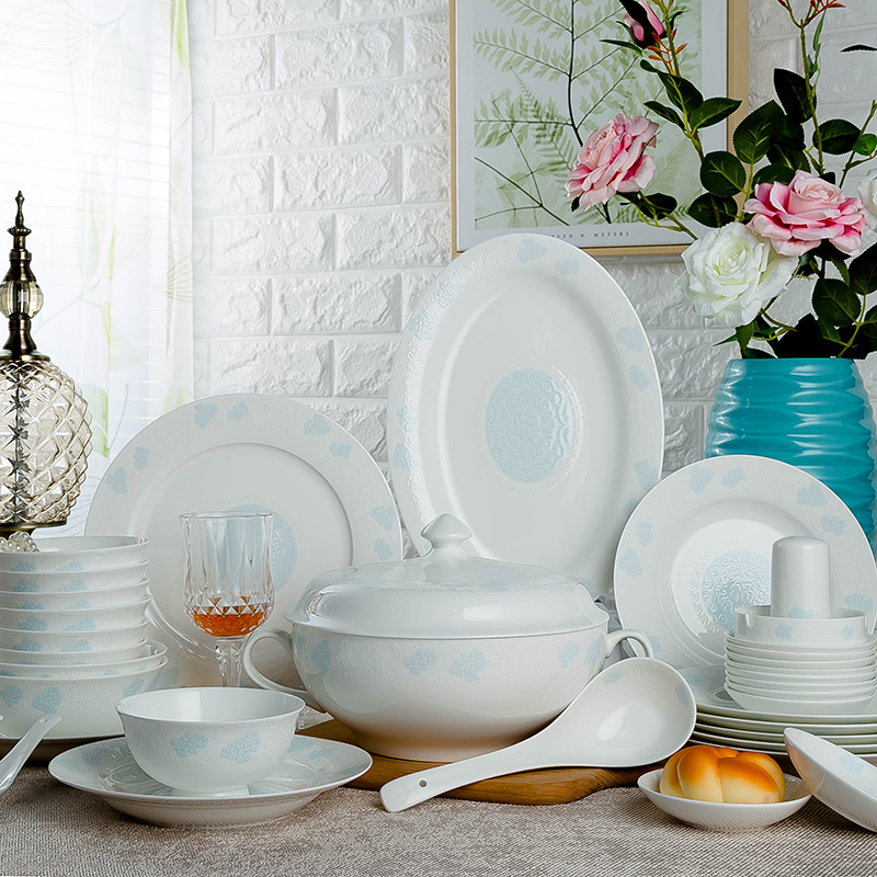 Tableware set dish household high-grade Chinese style glaze color ceramic Jingdezhen dish spoon combination gift