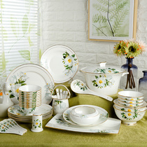 Jingdezhen bone China tableware set bowl plate Household Western tableware 60 head Phnom Penh dish spoon combination Wedding gift