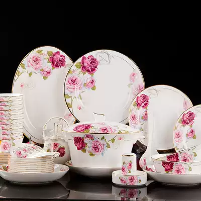 Jingdezhen tableware set bowls and plates Household Chinese luxury bowls and dishes creative combination High-end Phnom penh set bowls and plates