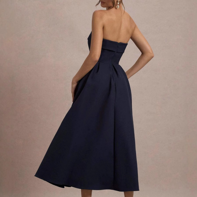 2025 European and American New Style Elegant Strapless Dress Slim Fit Foreign Trade Bandage Cross-Border High-End Solid Color Long Dress