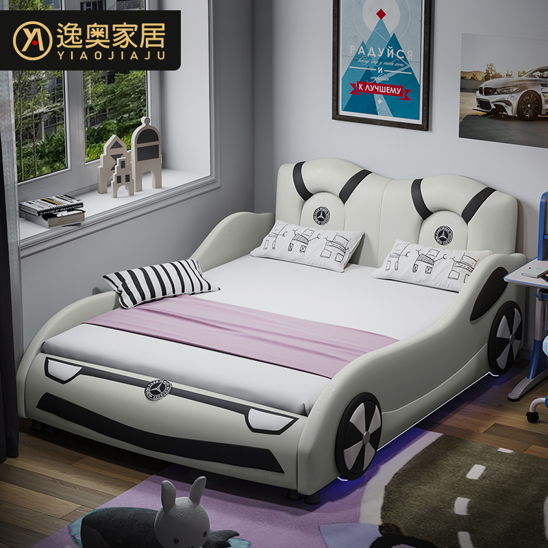 Italian Minimalist Children's Bed Boy 1 2 Solid Wood Single Bed Free To Wash Tech Burqon Bed Car Bed With Guardrails