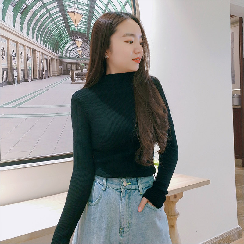 半高领修身兔绒毛衣女内搭紧身长袖2019秋冬季新款上衣针织打底衫