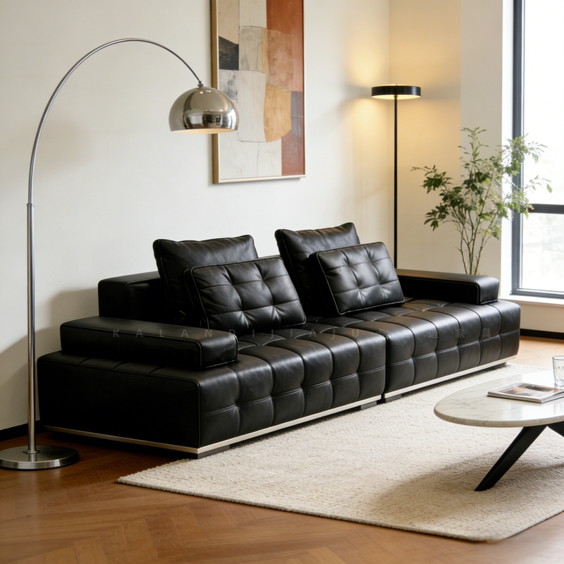 Lawrence Straight-Row Genuine Leather Italian-Style Minimalist Living Room Villa Large-Sized Flat Leather Designer Sofa Lawrence Straight-Row Genuine Leather Italian-Style Minimalist Living Room Villa Large-Sized Flat Leather Designer Sofa