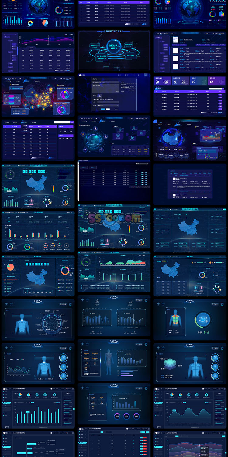 蓝色FUI科幻HUD大屏可视化大数据后台管理UI设界面计素材PSD模板插图6