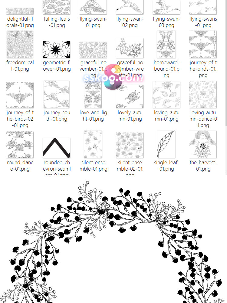 秋季落叶动物植物手绘剪贴画插画PS无缝图案PNG免扣AI设计素材插图18