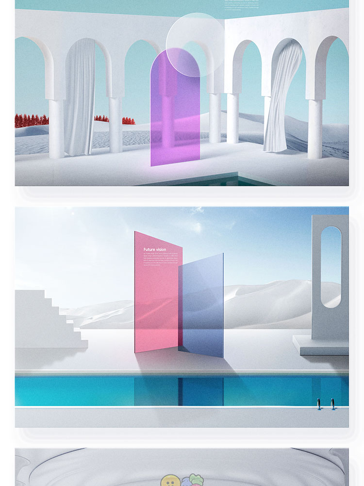 彩色透明磨砂玻璃创意室内家居立体空间电商展示海报PSD设计素材插图3