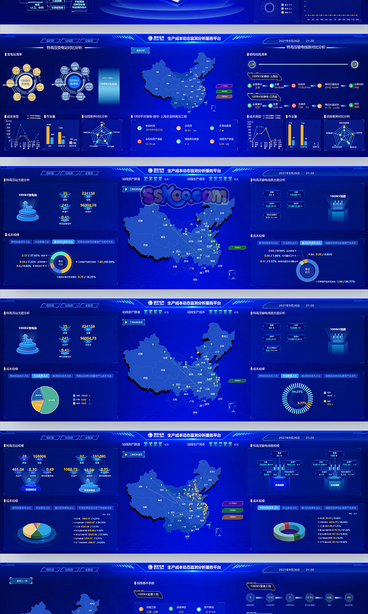 电网电力系统后台管理大屏大数据可视化监测分析平台UI素材XD模板插图2