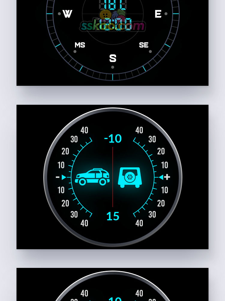 汽车摩托车HUD仪表盘油表坡度仪胎压罗盘UI界面PSD设计模板素材插图6