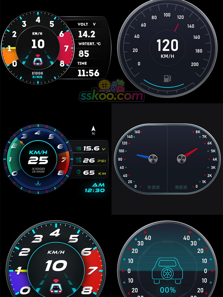汽车摩托车仪表盘油表指南针罗盘UI车载系统PSD界面设计模板素材插图8
