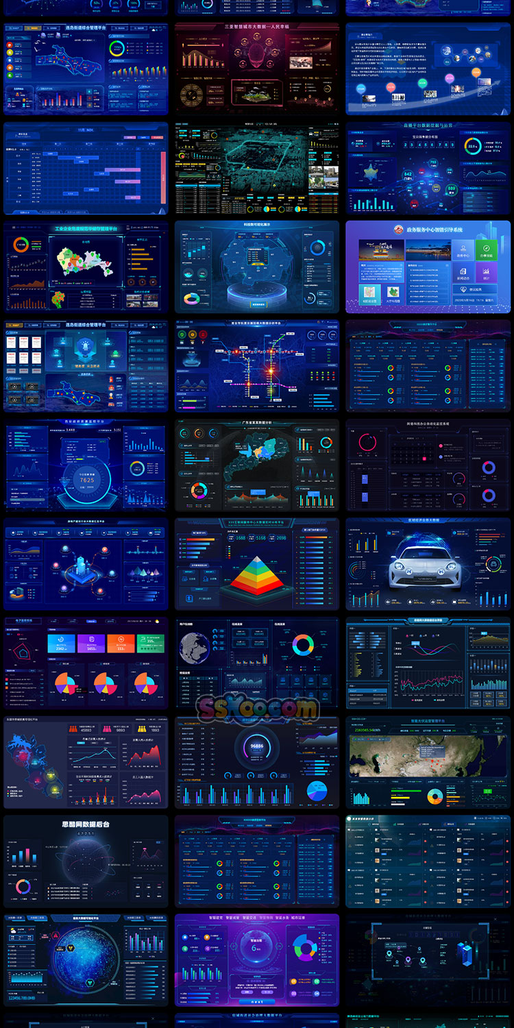 蓝色FUI科幻HUD大屏可视化大数据后台管理UI设界面计素材PSD模板插图2