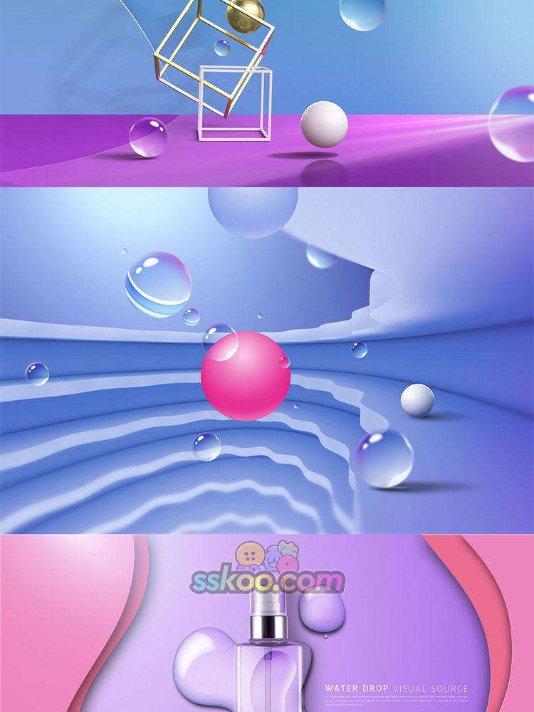 立体晶莹透明水滴水珠水泡玻璃质感化妆品产品电商背景PS设计素材插图8