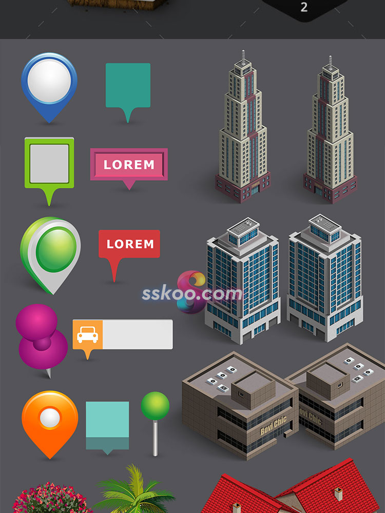 2.5D等距建筑公路人物树木动物定位场景3D立体插画PSD设计PS素材插图12