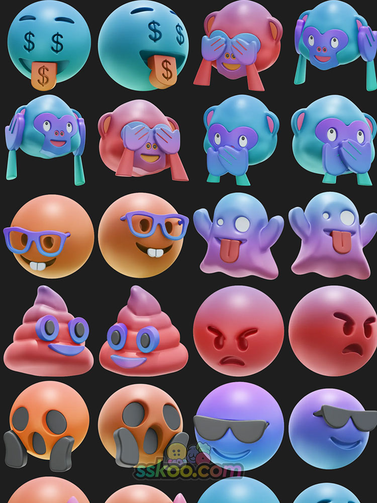 3D立体卡通emoji圆脸笑脸聊天社交表情icon免扣png设计素材图标插图9