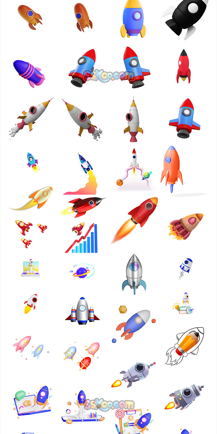 3D立体三维卡通APP应用升级火箭升空场景插画运营PNG免扣图片素材插图1