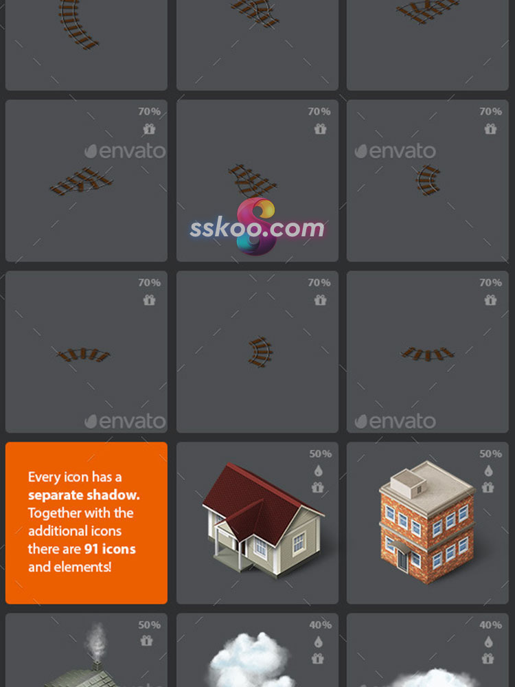 2.5D等距建筑公路人物树木动物定位场景3D立体插画PSD设计PS素材插图7