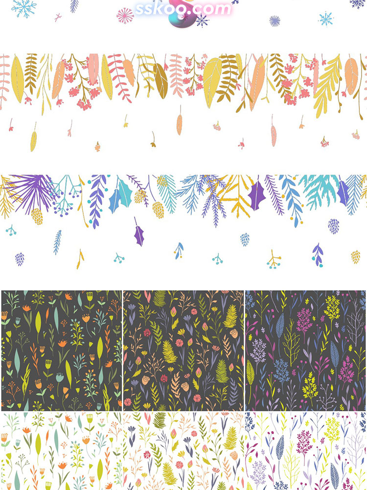花草树枝鲜花花卉浆果绿叶卡通手绘水彩剪贴画插画插图PNG AI素材插图13