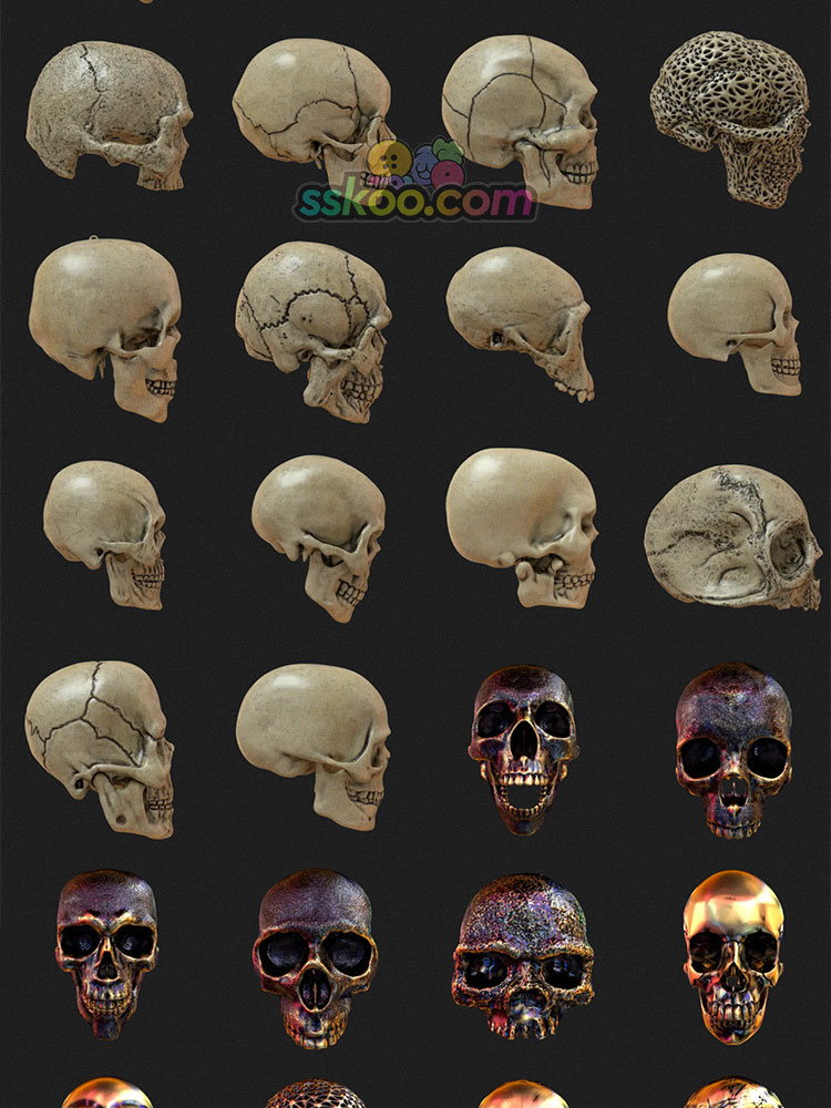 3D立体渲染酸性金属质感头盖骨骷髅恐怖插图PNG免扣图片设计素材插图6