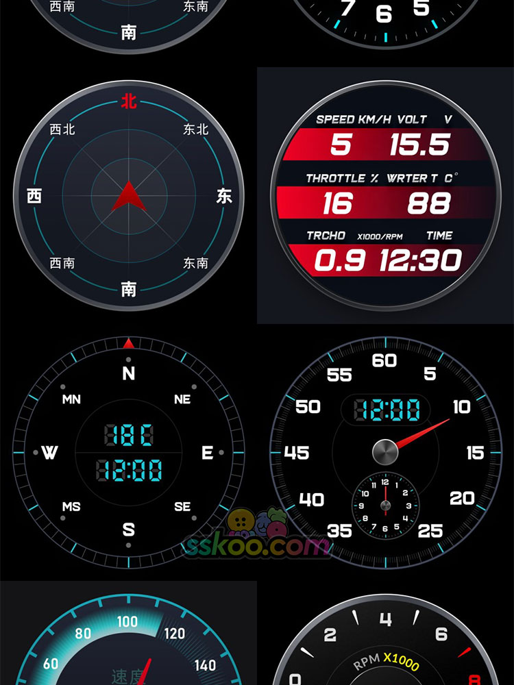 汽车摩托车仪表盘油表指南针罗盘UI车载系统PSD界面设计模板素材插图12