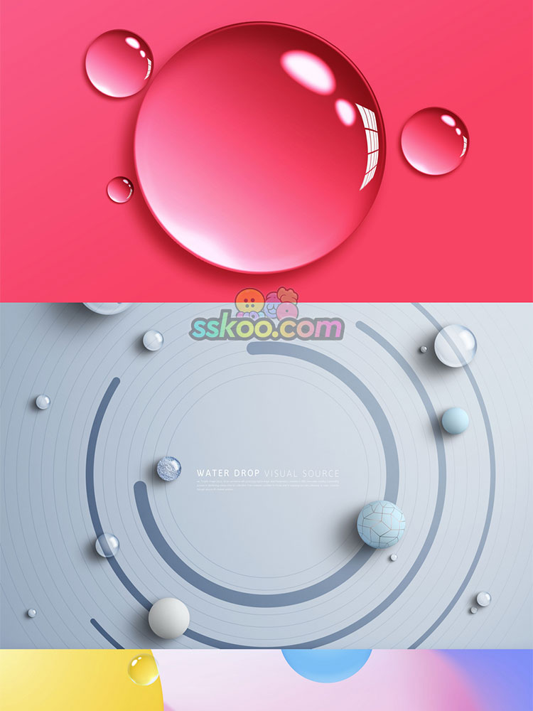 立体晶莹透明水滴水珠水泡玻璃质感化妆品产品电商背景PS设计素材插图5