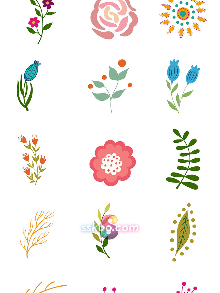 春天猫咪植物花儿野花小草花环手绘剪贴画插画PNG免扣AI矢量素材插图7