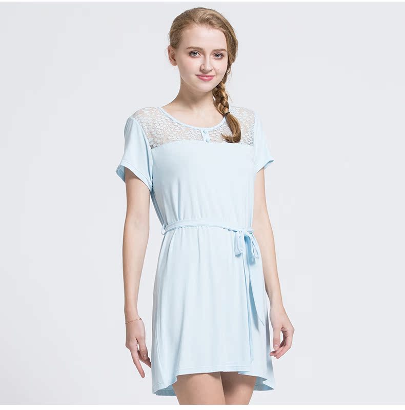 Mới 1 loạt mùa hè mới ren openwork váy ngủ nữ cổ tròn eo váy nhà có thể mặc đồ ngủ dài đầm đẹp giá rẻ