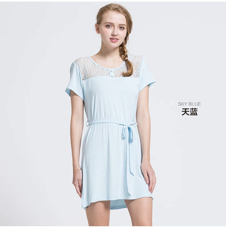 Mới 1 loạt mùa hè mới ren openwork váy ngủ nữ cổ tròn eo váy nhà có thể mặc đồ ngủ dài đầm đẹp giá rẻ