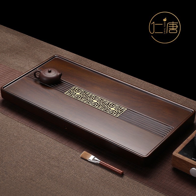 Rentang whole piece of natural ebony tea tray solid wood tea table simple household large drainage tea sea tea set tray