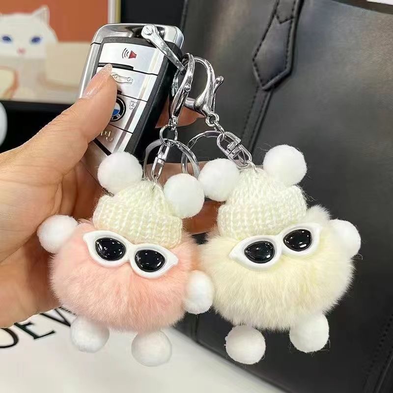 Cute Plush Rex Rabbit Small Coal Ball Key Chain Simple Girl Doll Pendant Schoolbag Pendant_voghion.com
