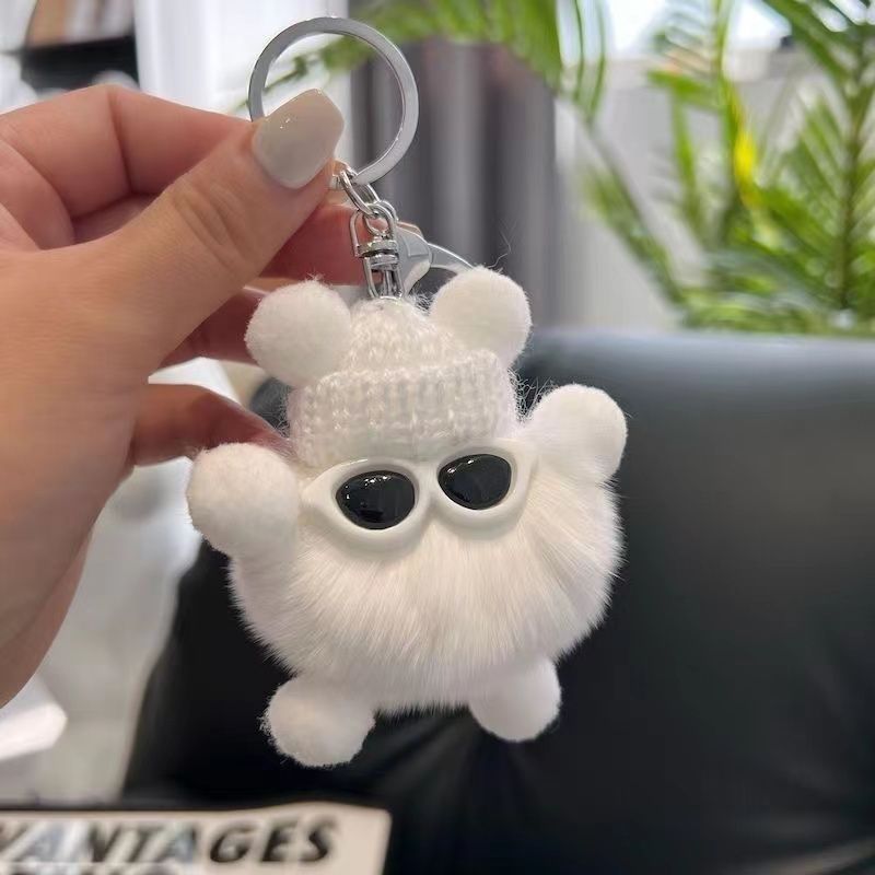 Cute Plush Rex Rabbit Small Coal Ball Key Chain Simple Girl Doll Pendant Schoolbag Pendant_voghion.com