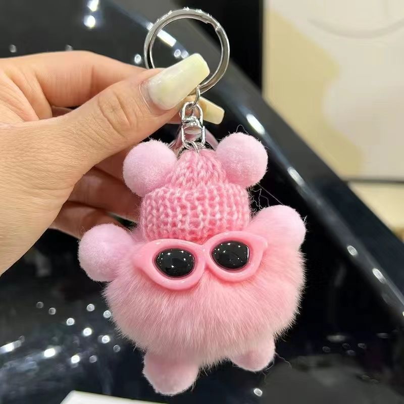 Cute Plush Rex Rabbit Small Coal Ball Key Chain Simple Girl Doll Pendant Schoolbag Pendant_voghion.com
