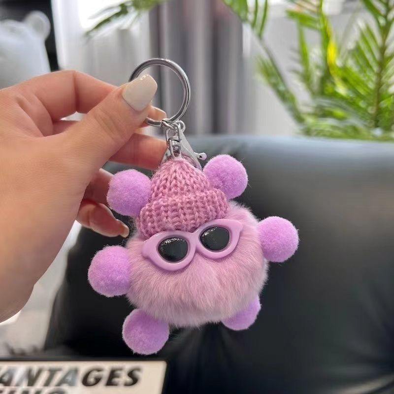 Cute Plush Rex Rabbit Small Coal Ball Key Chain Simple Girl Doll Pendant Schoolbag Pendant_voghion.com