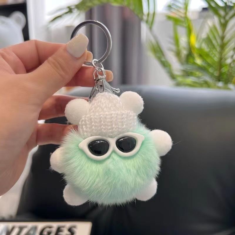 Cute Plush Rex Rabbit Small Coal Ball Key Chain Simple Girl Doll Pendant Schoolbag Pendant_voghion.com