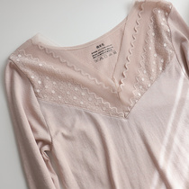 Three-shot spring autumn winter cotton wool thin underwear lace V collar bottom blouse close-fitting warm woman long sleeve autumn clothes