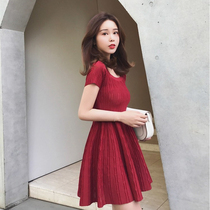 2021 summer dress new French niche small red sweet salt summer dress female small red dress jumpsuit
