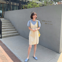 2021 summer new female little man gentle wind can salt sweet summer goddess Fan suit suspender dress