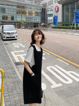 2021 summer dress new denim strap dress female niche retro black skirt summer temperament goddess dress