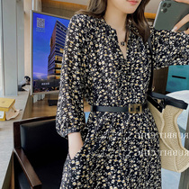 2022 Spring Summer clothes new French style tea break Black Crushed Flowers with dress Skirt Waist Display Slim Design Sensual Atmosphere Pham