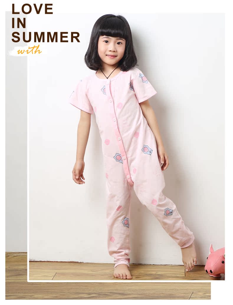 Trẻ em jumpsuit cotton 2-5 tuổi cậu bé ngắn tay bé một mảnh đồ ngủ mỏng phần cậu bé mùa hè trẻ em quần áo