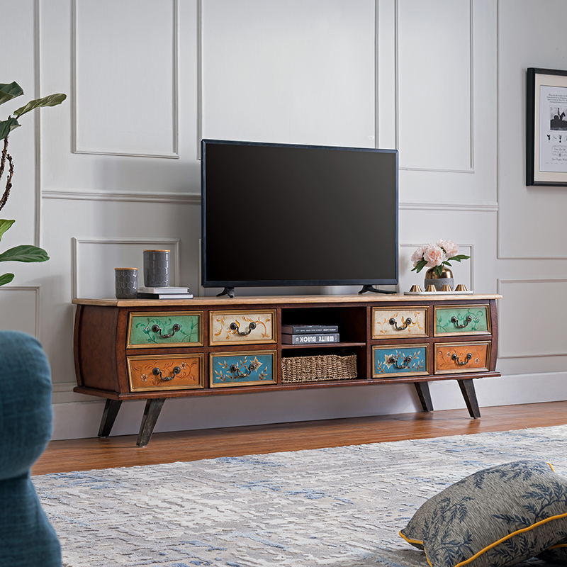 Light Extravagant TV Cabinet Living Room American Solid Wood Small Family Type 2 m Long TV Cabinet Retro Style Cabinet Modern Minimalist Loci