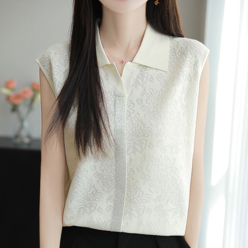 Breathable Mulberry Silk Wool Lace Rhinestone Women's Sleeveless Shirt Vest Knitted Base Layer New Shirt Top