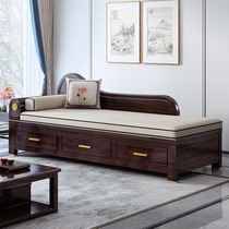 New Chinese style solid wood chaise lounge living room small apartment purple sandalwood leisure beauty couch bedroom storage sofa bed