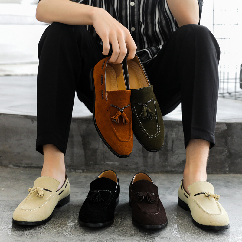 2021 autumn new leather men's shoes English style Joker tide shoes a pedal small leather shoes hair stylist personalized leather shoes