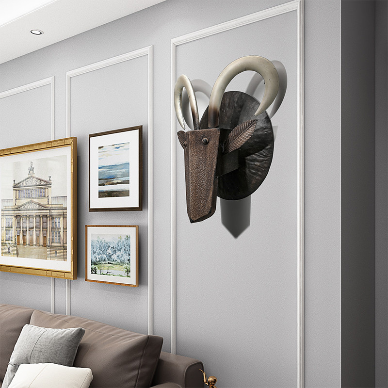 European-style sofa wall decoration bedroom wall metal light luxury wall hanging background decoration living room wall decoration bull head pendant