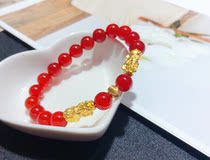 Handwork Foot Gold 999 Pure Gold Double Pitch Pendant 3d Hard Gold Cat Eye Transfer Bead Handstring Red Agate Bracelet Women