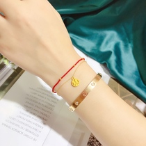 999 pure gold ancient style small character card card lucky auspicious gold pendant 3d hard gold transfer bead bracelet female