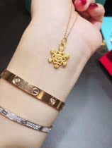 Foot gold 999 pure gold smile snowflake gold pendant 3d hard gold female fashion collarbone necklace new Korean version set